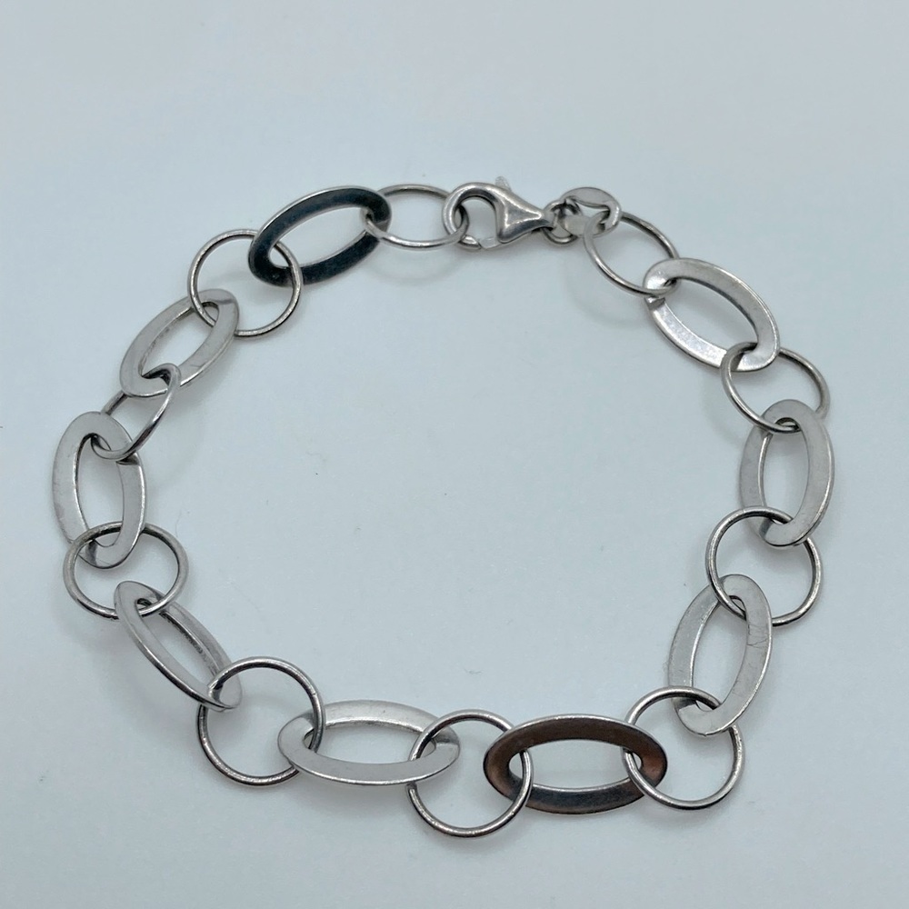 Vtg Sterling Silver Circle & Oval Link Bracelet 925 Italy / 7”